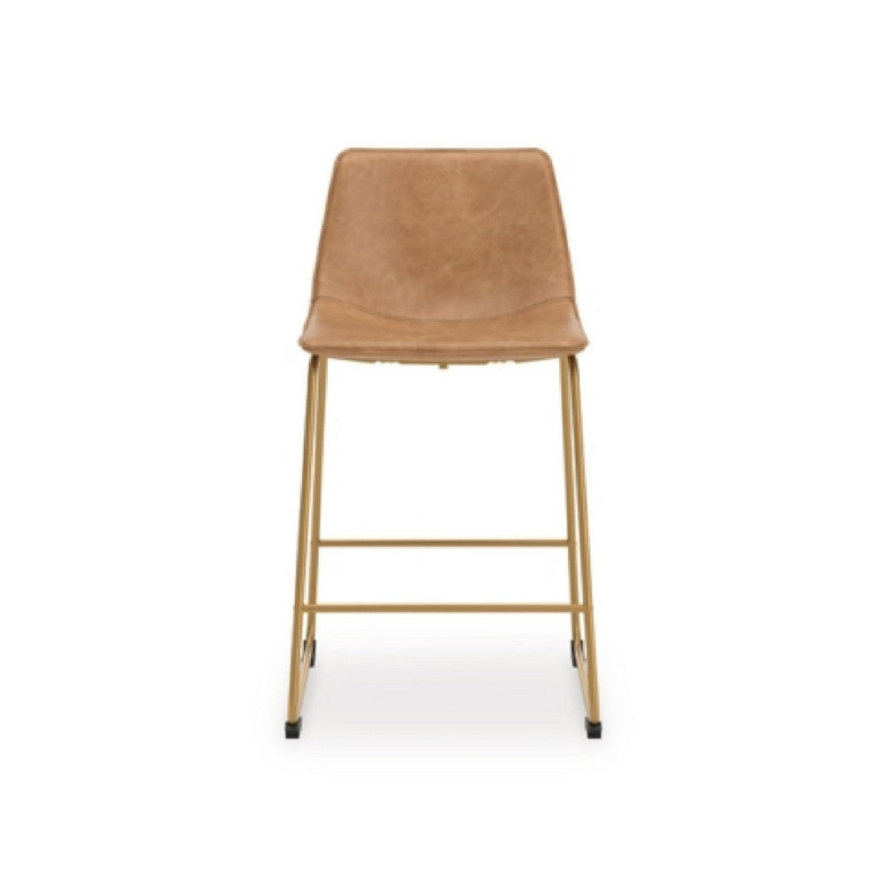 Cia Tall Barstool Chair Set of 2, Toast Brown Bucket Faux Leather Seat - BM345217
