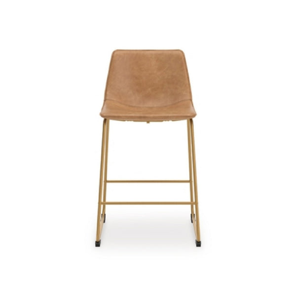 Cia Tall Barstool Chair Set of 2, Toast Brown Bucket Faux Leather Seat - BM345217