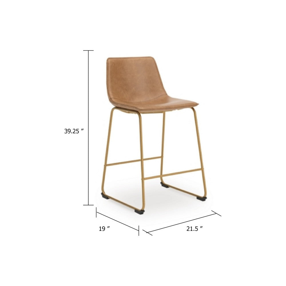 Cia Tall Barstool Chair Set of 2, Toast Brown Bucket Faux Leather Seat - BM345217
