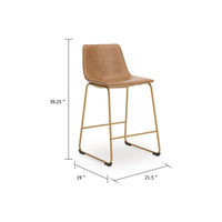 Cia Tall Barstool Chair Set of 2, Toast Brown Bucket Faux Leather Seat - BM345217