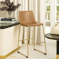 Cia Tall Barstool Chair Set of 2, Toast Brown Bucket Faux Leather Seat - BM345217
