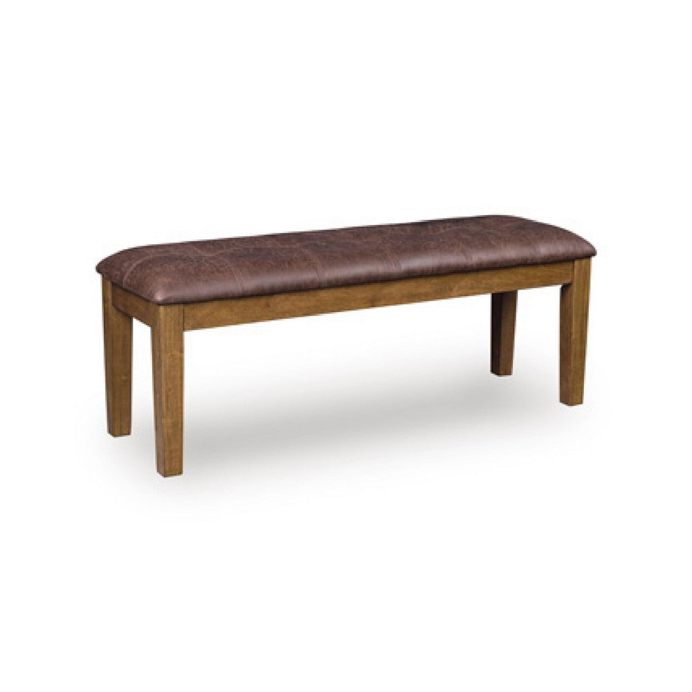 Fori Dining Bench, 50 Inch Faux Leather Seat, Light Brown Tapered Legs - BM345218