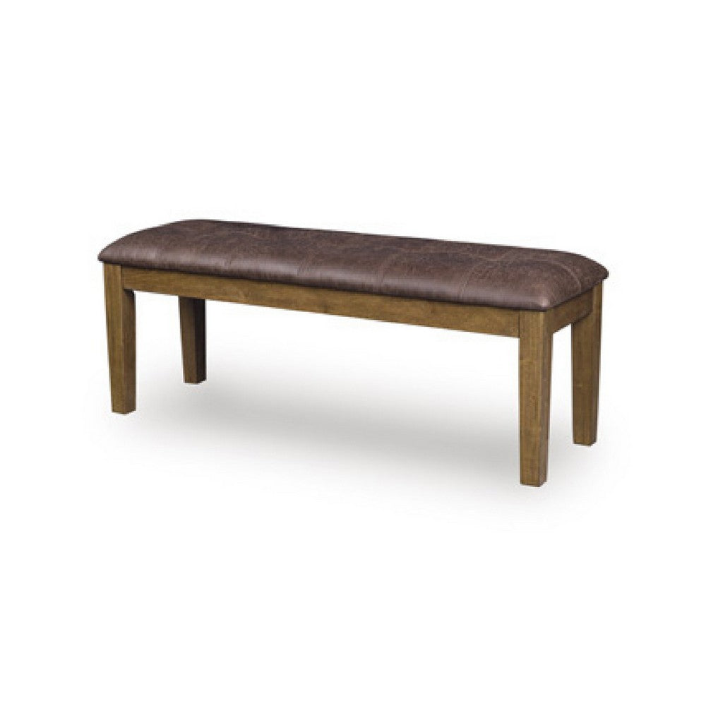 Fori Dining Bench, 50 Inch Faux Leather Seat, Light Brown Tapered Legs - BM345218