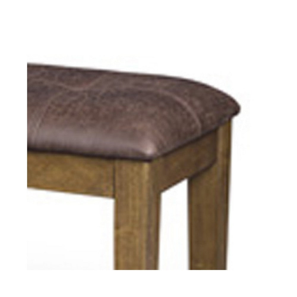 Fori Dining Bench, 50 Inch Faux Leather Seat, Light Brown Tapered Legs - BM345218