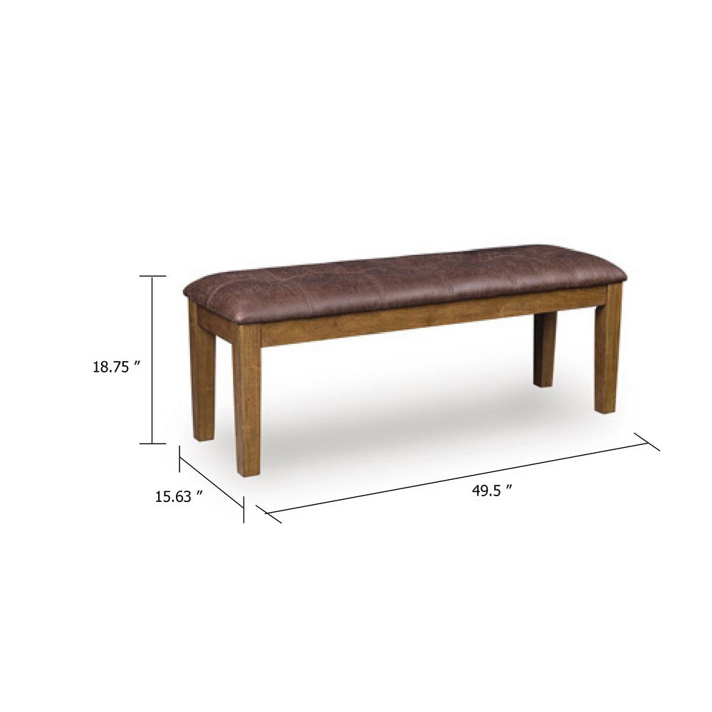 Fori Dining Bench, 50 Inch Faux Leather Seat, Light Brown Tapered Legs - BM345218