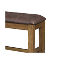 Fori Counter Height Bench, 50 Inch Faux Leather Seat, Light Brown Legs - BM345219
