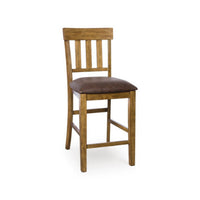 Fori Barstool Chair Set of 2, Faux Leather Seats, Light Brown Legs - BM345220