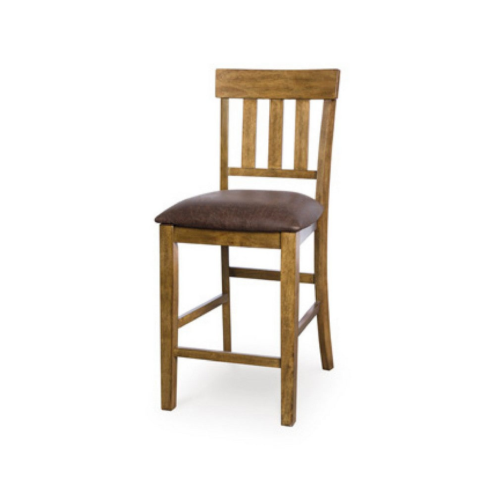 Fori Barstool Chair Set of 2, Faux Leather Seats, Light Brown Legs - BM345220