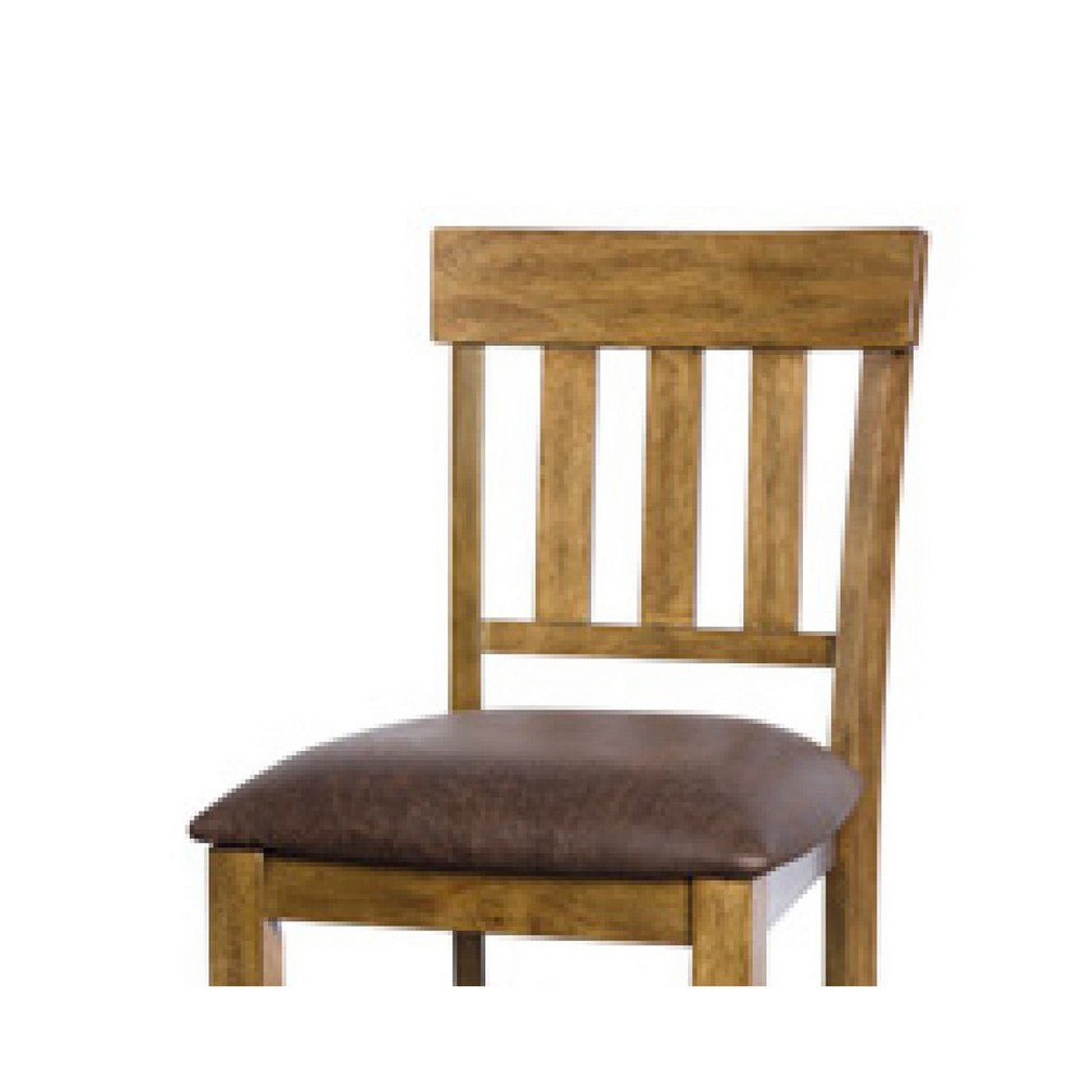 Fori Barstool Chair Set of 2, Faux Leather Seats, Light Brown Legs - BM345220