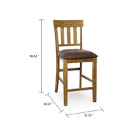 Fori Barstool Chair Set of 2, Faux Leather Seats, Light Brown Legs - BM345220