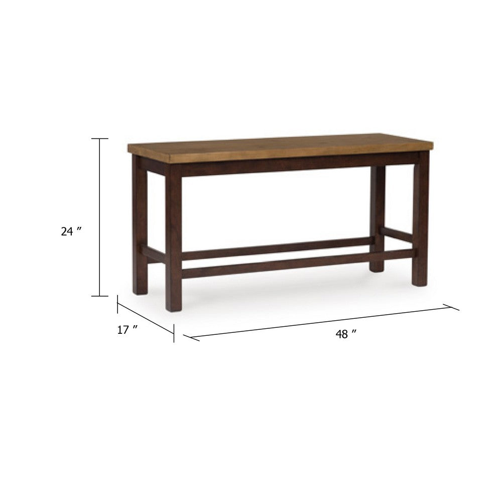 Rex Counter Height Bench, 48 Inch Light Brown Plank Seat, Dark Brown - BM345226