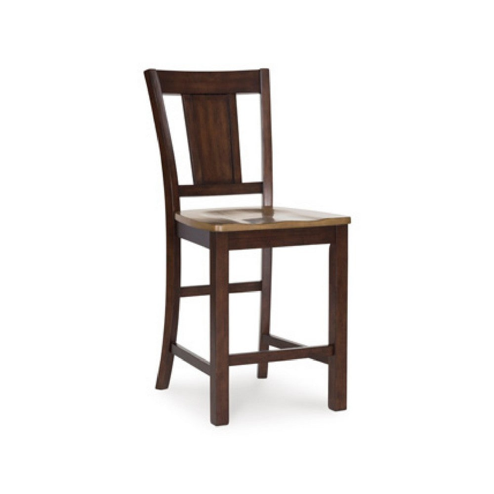 Rex Counter Height Chair Set of 2, Light Brown Plank Seat, Dark Brown - BM345227
