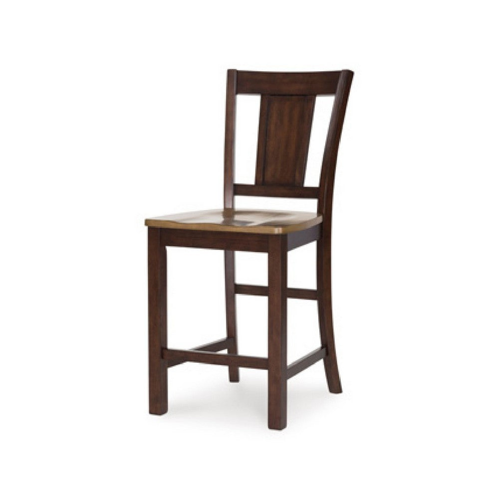 Rex Counter Height Chair Set of 2, Light Brown Plank Seat, Dark Brown - BM345227