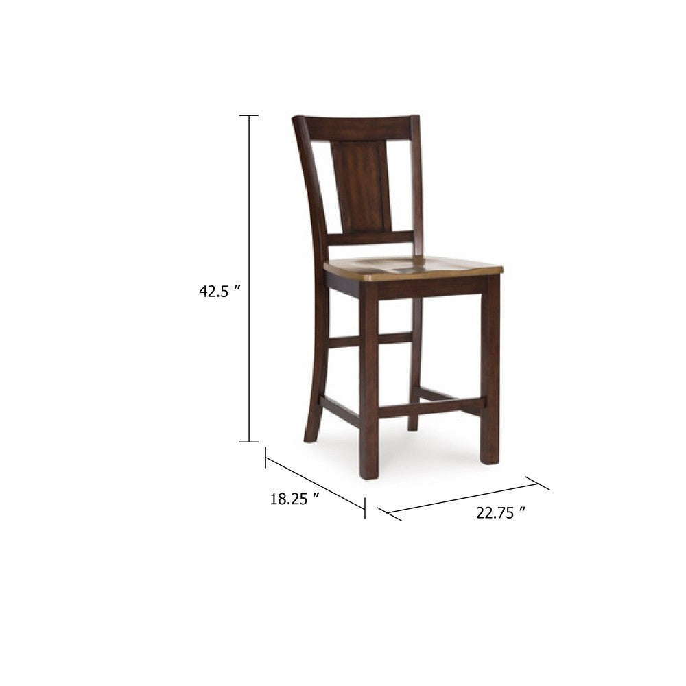 Rex Counter Height Chair Set of 2, Light Brown Plank Seat, Dark Brown - BM345227
