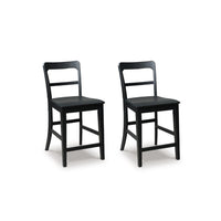 Gela Counter Stool Chair Set of 2, Stylized Ladder Back, Plank Seat, Black - BM345229