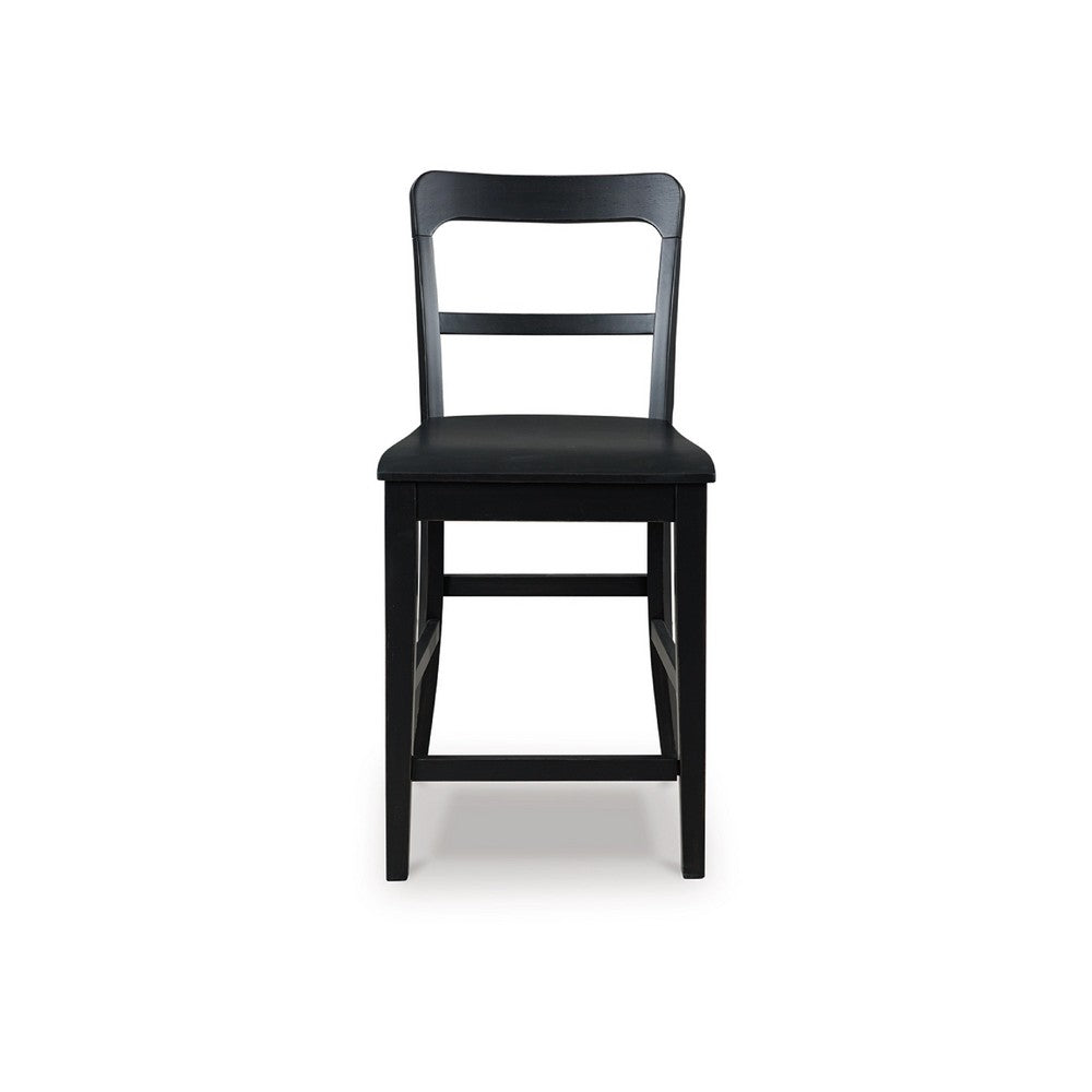 Gela Counter Stool Chair Set of 2, Stylized Ladder Back, Plank Seat, Black - BM345229