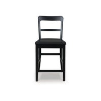 Gela Counter Stool Chair Set of 2, Stylized Ladder Back, Plank Seat, Black - BM345229