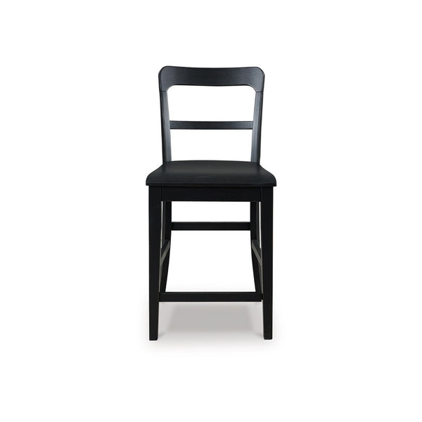Gela Counter Stool Chair Set of 2, Stylized Ladder Back, Plank Seat, Black - BM345229