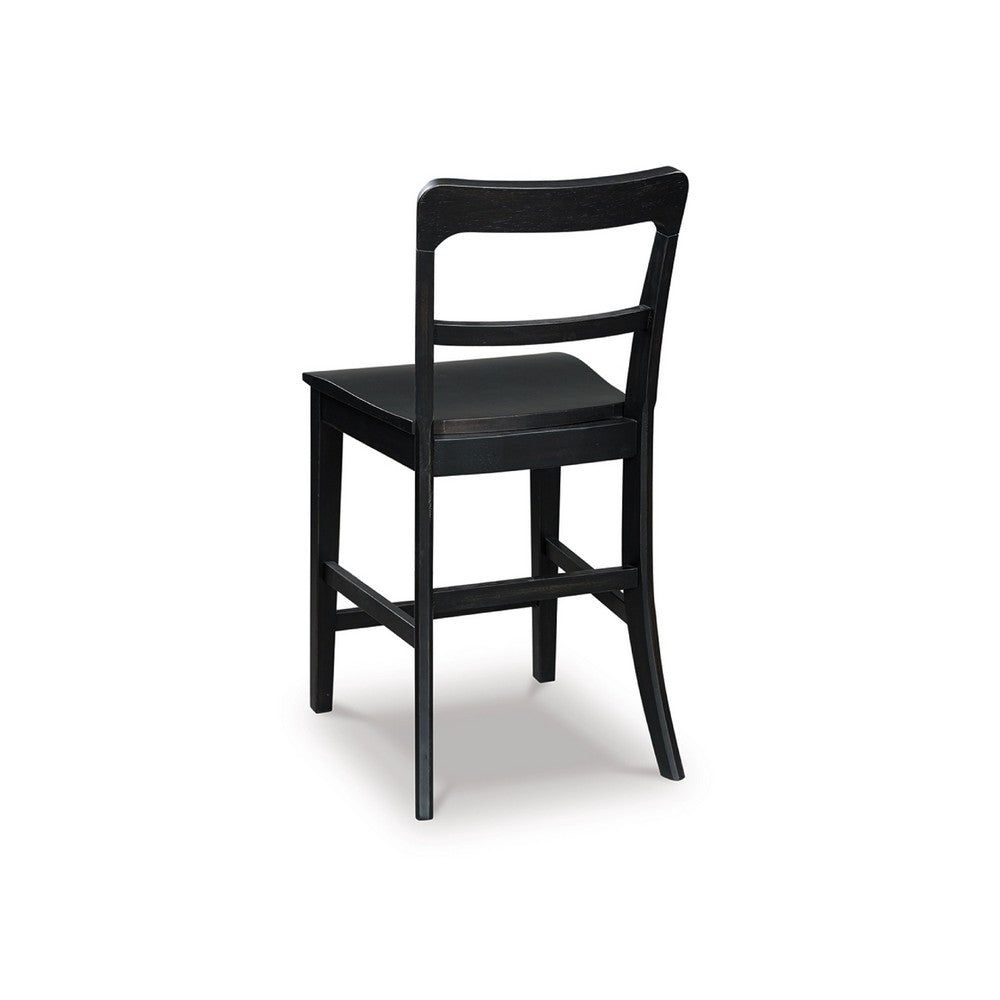 Gela Counter Stool Chair Set of 2, Stylized Ladder Back, Plank Seat, Black - BM345229