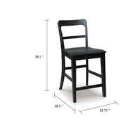 Gela Counter Stool Chair Set of 2, Stylized Ladder Back, Plank Seat, Black - BM345229
