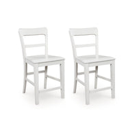 Gela Counter Stool Chair Set of 2, Stylized Ladder Back, Plank Seat, White - BM345231