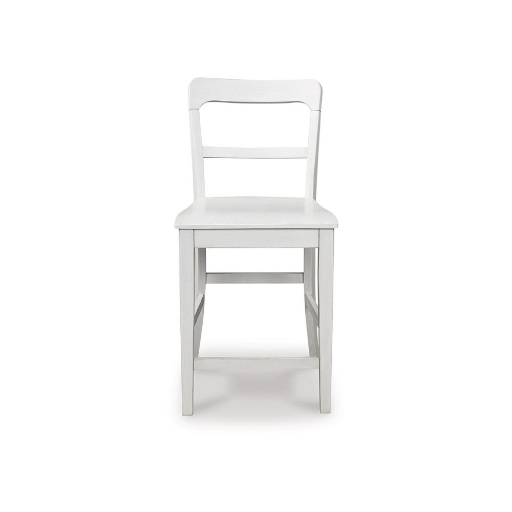 Gela Counter Stool Chair Set of 2, Stylized Ladder Back, Plank Seat, White - BM345231