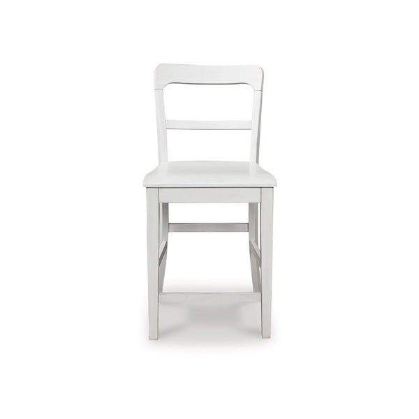 Gela Counter Stool Chair Set of 2, Stylized Ladder Back, Plank Seat, White - BM345231