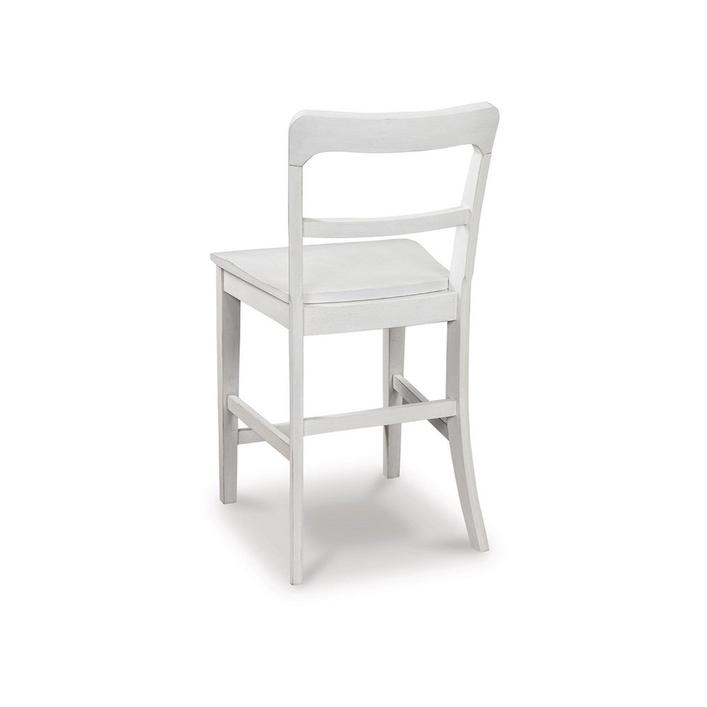 Gela Counter Stool Chair Set of 2, Stylized Ladder Back, Plank Seat, White - BM345231