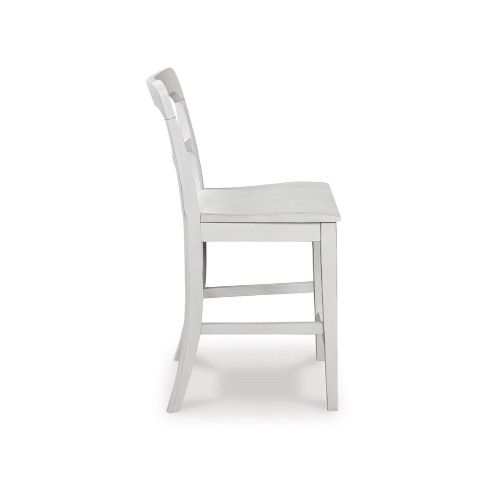 Gela Counter Stool Chair Set of 2, Stylized Ladder Back, Plank Seat, White - BM345231
