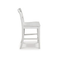 Gela Counter Stool Chair Set of 2, Stylized Ladder Back, Plank Seat, White - BM345231