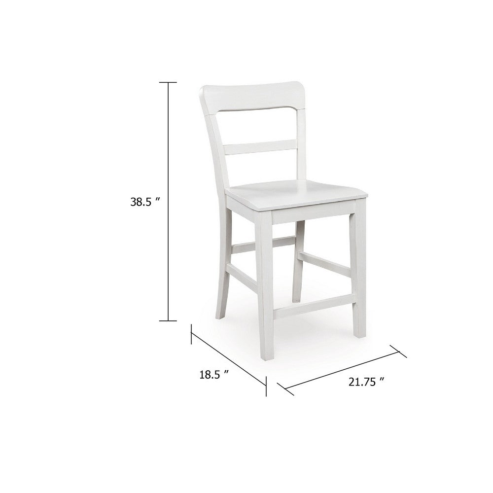Gela Counter Stool Chair Set of 2, Stylized Ladder Back, Plank Seat, White - BM345231