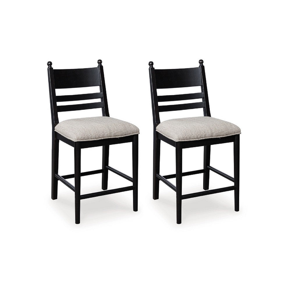 Gela Counter Height Chair Set of 2, Beige Seat, Black Ladderback - BM345233