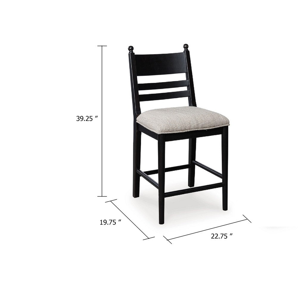 Gela Counter Height Chair Set of 2, Beige Seat, Black Ladderback - BM345233