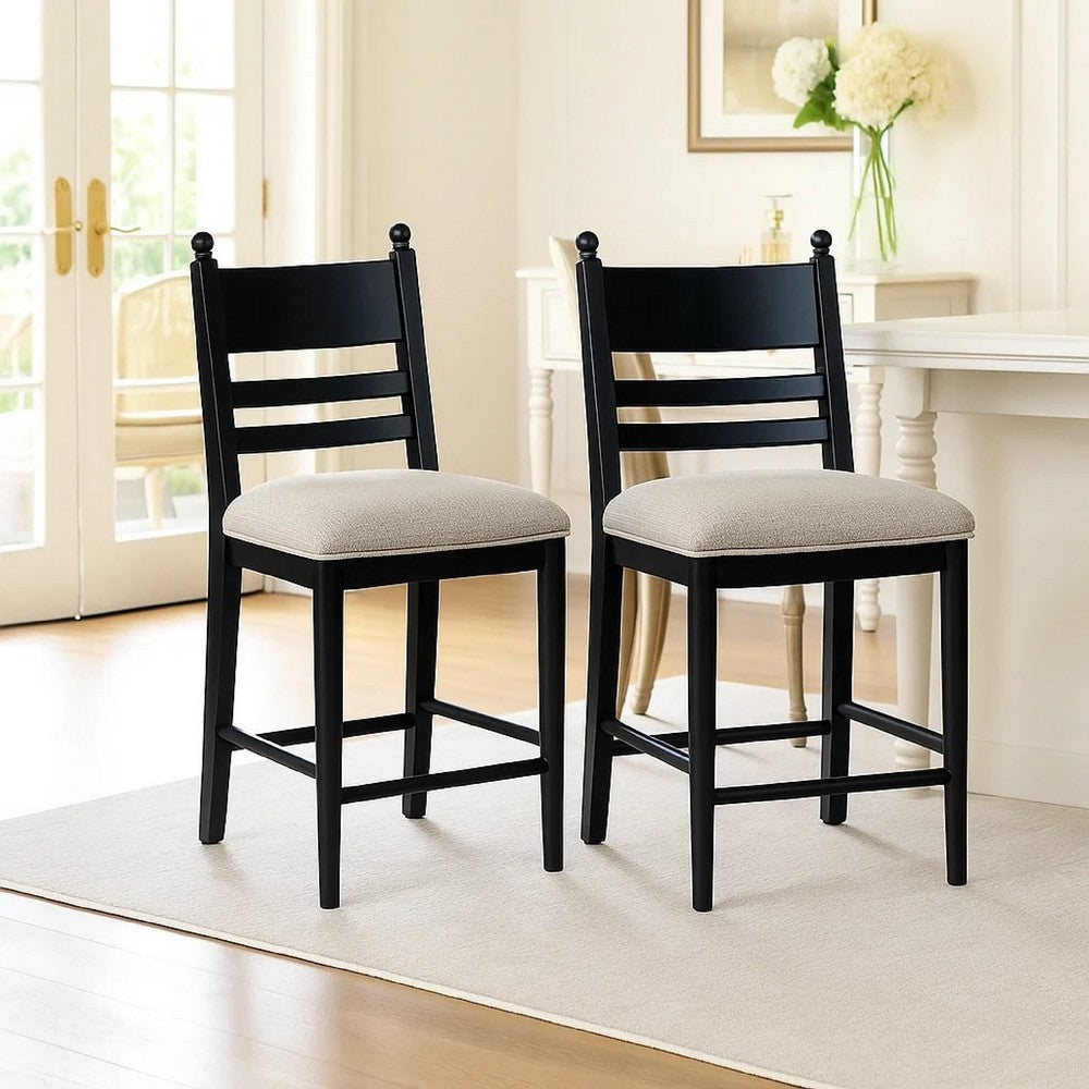 Gela Counter Height Chair Set of 2, Beige Seat, Black Ladderback - BM345233