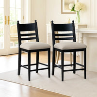 Gela Counter Height Chair Set of 2, Beige Seat, Black Ladderback - BM345233