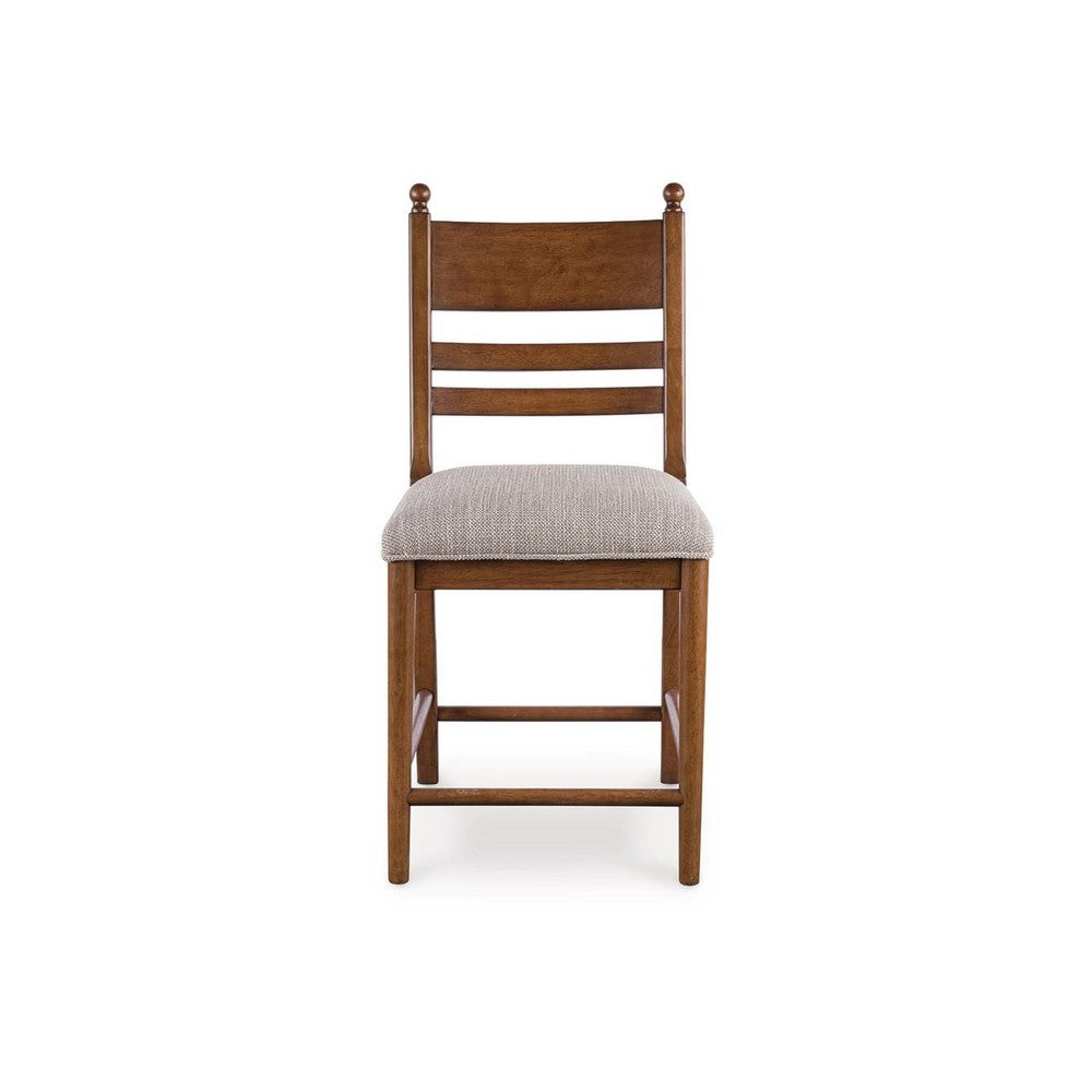 Gela Counter Height Chair Set of 2, Beige Seat, Brown Ladderback - BM345234