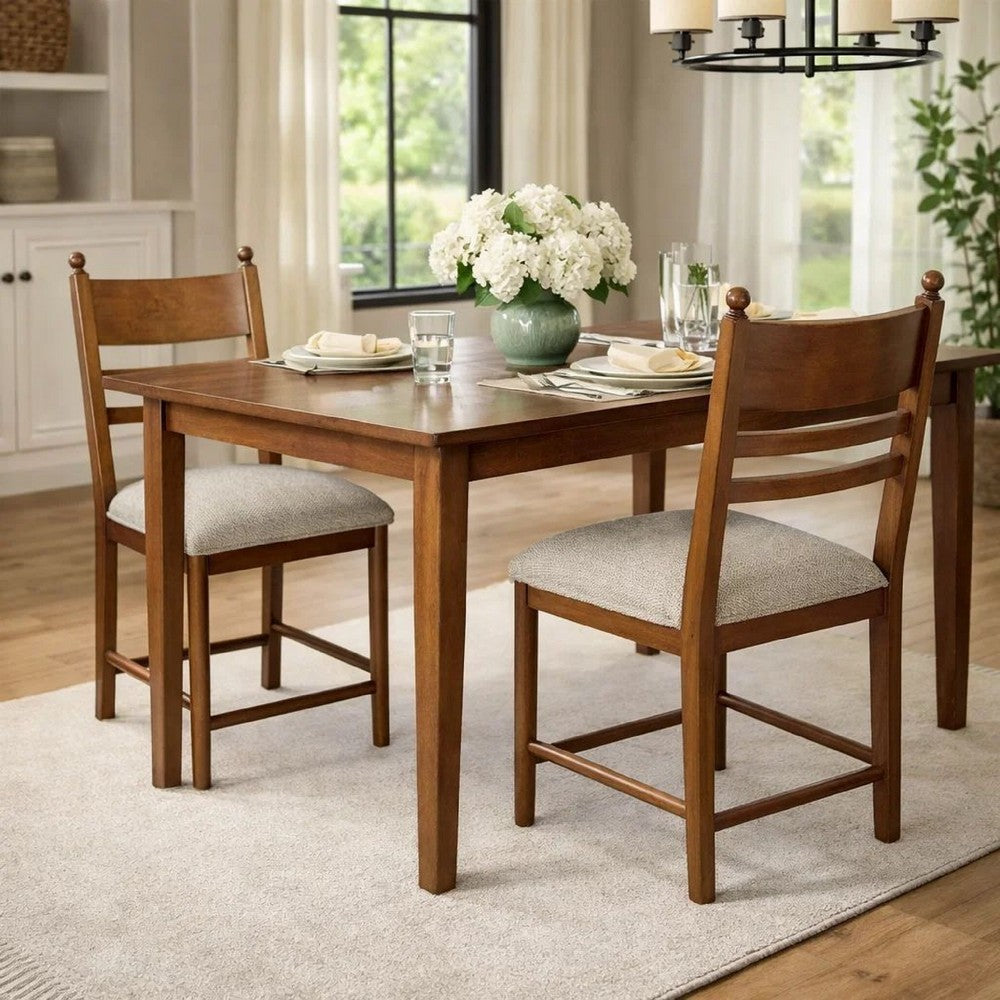 Gela Counter Height Chair Set of 2, Beige Seat, Brown Ladderback - BM345234