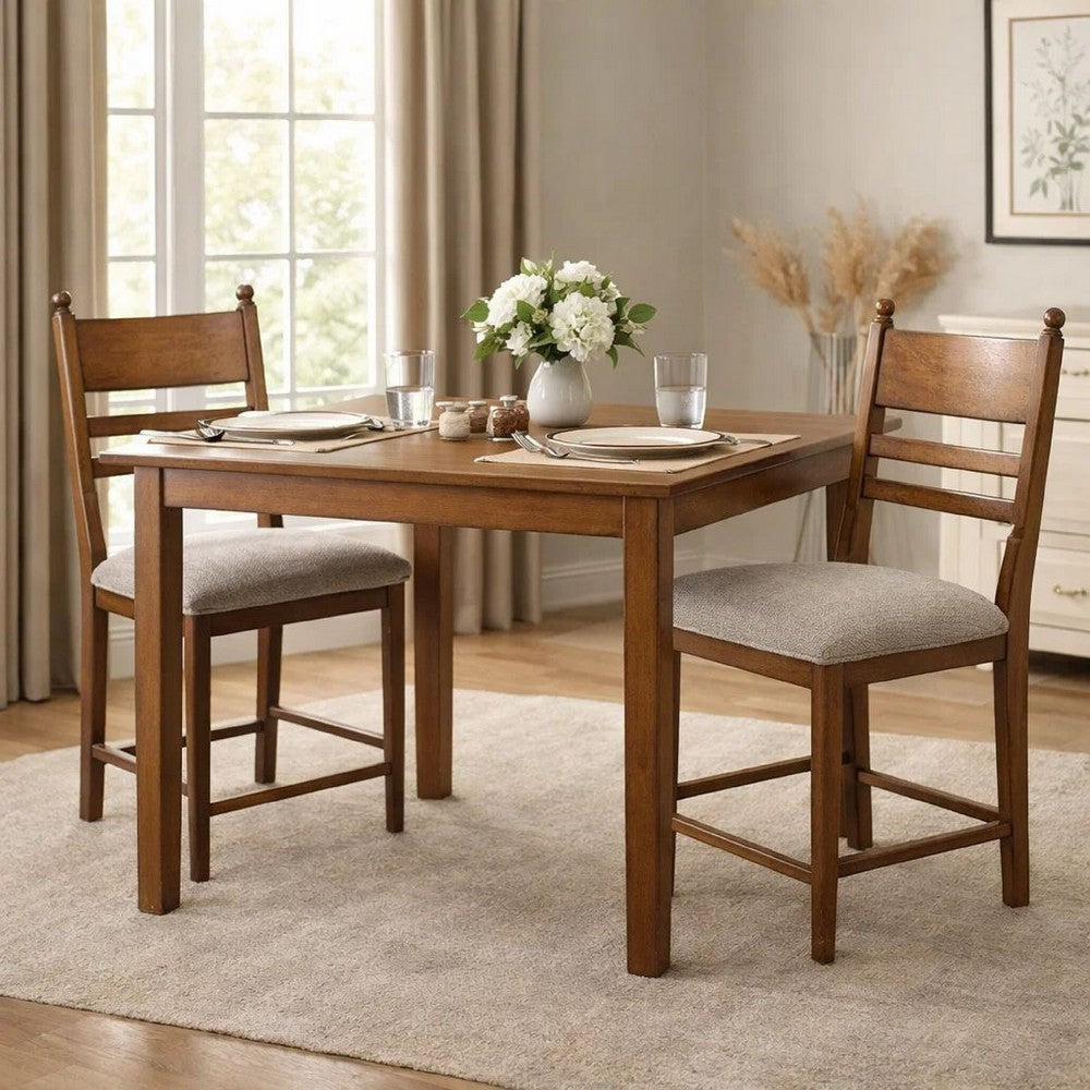 Gela Counter Height Chair Set of 2, Beige Seat, Brown Ladderback - BM345234