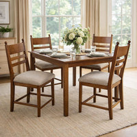 Gela Counter Height Chair Set of 2, Beige Seat, Brown Ladderback - BM345234