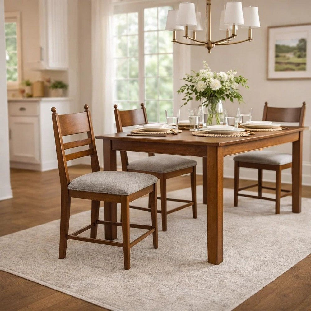 Gela Counter Height Chair Set of 2, Beige Seat, Brown Ladderback - BM345234