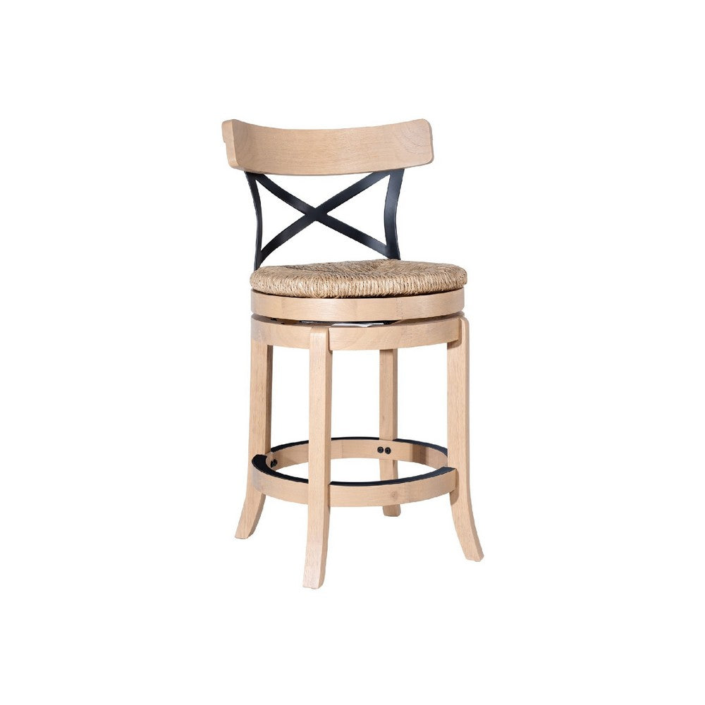 Mia Swivel Counter Chair, Black Metal Cross Back, Blonde Oak Brown - BM345248