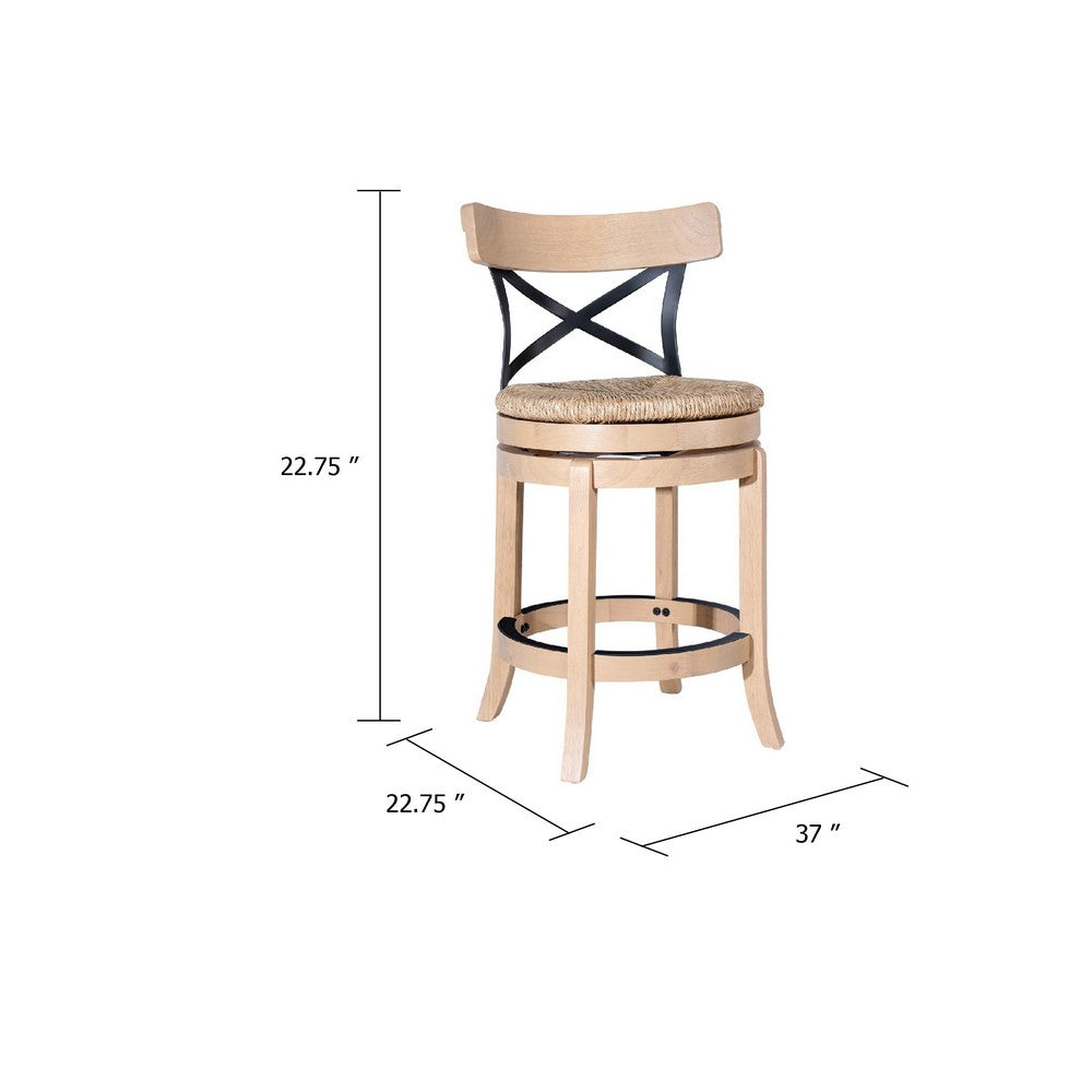 Mia Swivel Counter Chair, Black Metal Cross Back, Blonde Oak Brown - BM345248