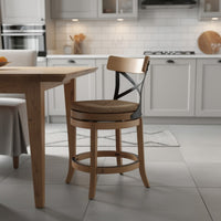 Mia Swivel Counter Chair, Black Metal Cross Back, Blonde Oak Brown - BM345248