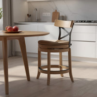 Mia Swivel Counter Chair, Black Metal Cross Back, Blonde Oak Brown - BM345248