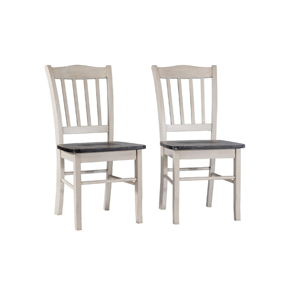 Nova Dining Side Chair Set of 2, Euro Black Wood Seat, Antique White - BM345249