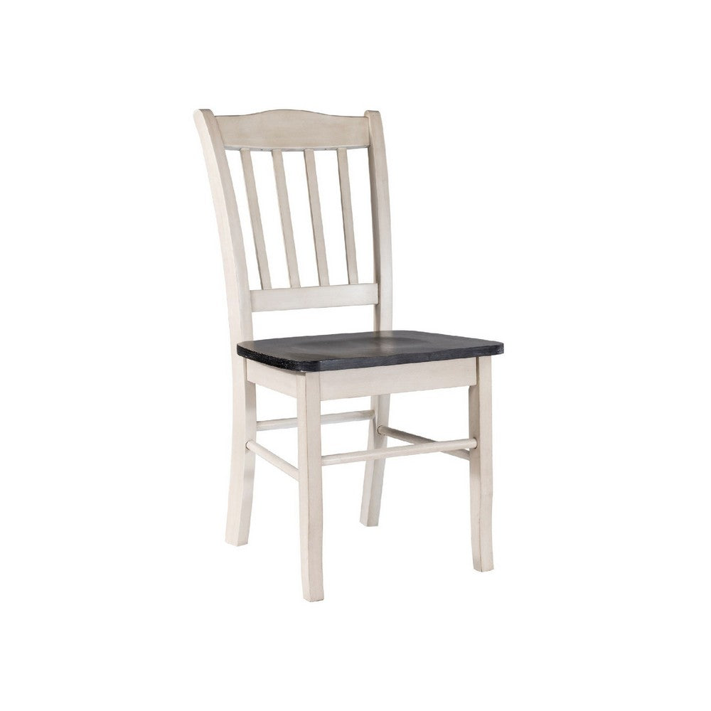 Nova Dining Side Chair Set of 2, Euro Black Wood Seat, Antique White - BM345249