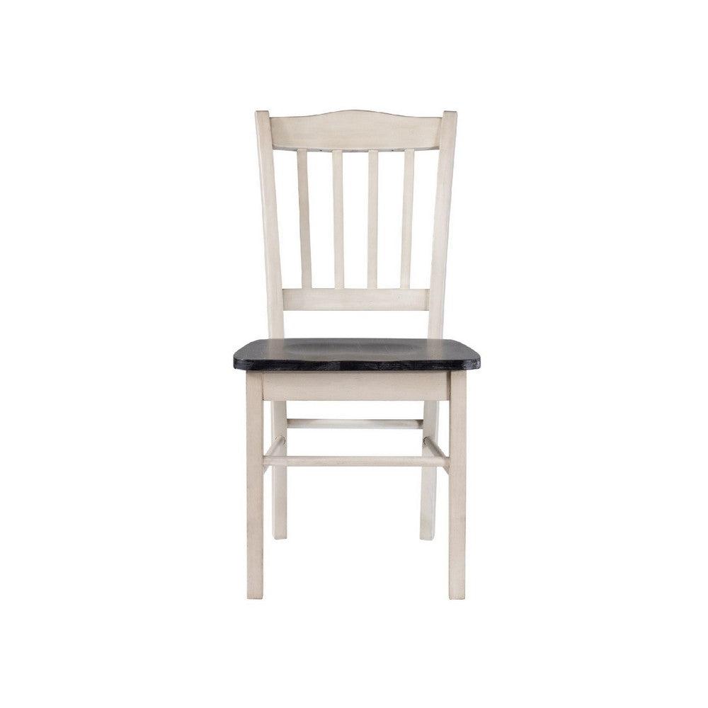 Nova Dining Side Chair Set of 2, Euro Black Wood Seat, Antique White - BM345249