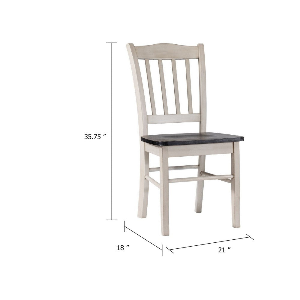 Nova Dining Side Chair Set of 2, Euro Black Wood Seat, Antique White - BM345249