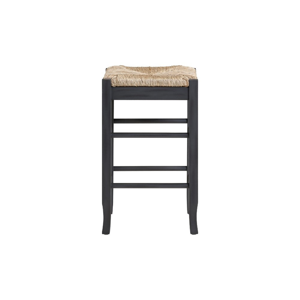 Sezy Counter Height Stool, Rush Rattan Square Seat, Charcoal Gray Base - BM345257
