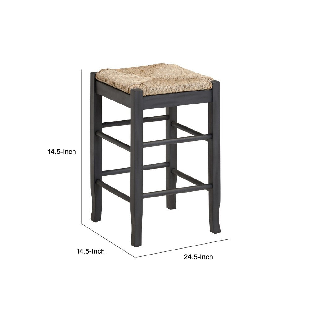 Sezy Counter Height Stool, Rush Rattan Square Seat, Charcoal Gray Base - BM345257